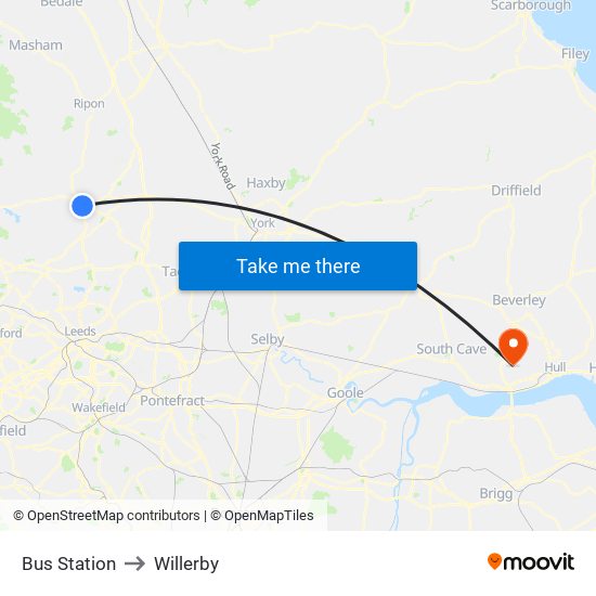 Bus Station to Willerby map