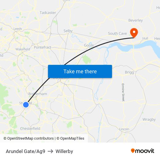 Arundel Gate/Ag9 to Willerby map