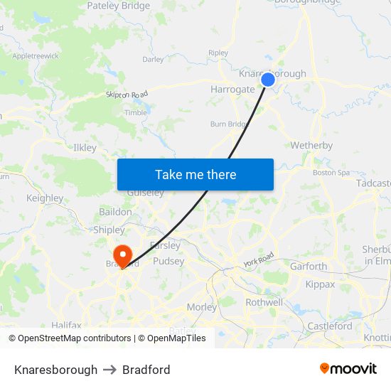 Knaresborough to Bradford map
