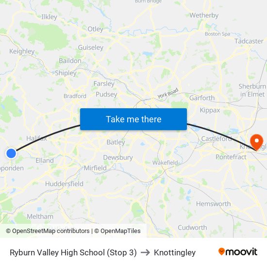 Ryburn Valley High School (Stop 3) to Knottingley map
