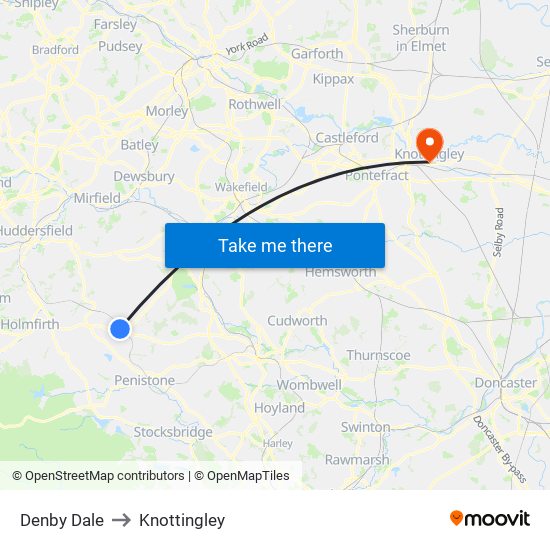 Denby Dale to Knottingley map