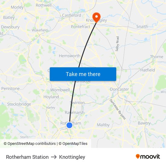 Rotherham Station to Knottingley map