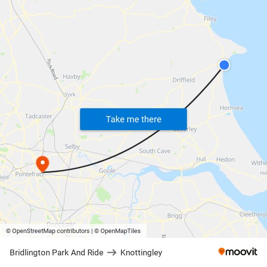 Bridlington Park And Ride to Knottingley map