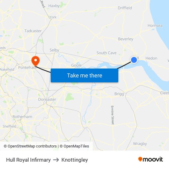 Hull Royal Infirmary to Knottingley map