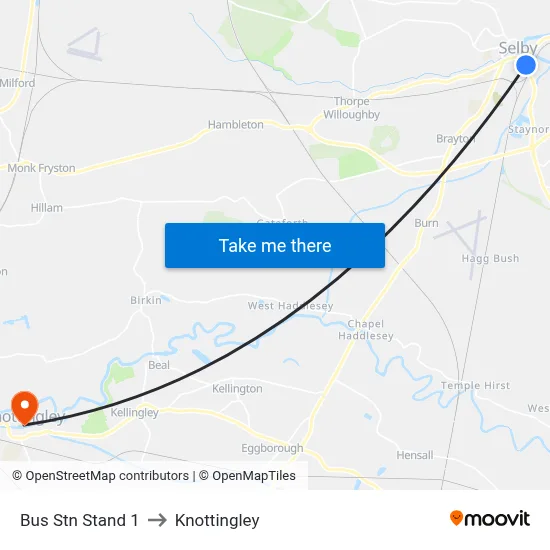 Bus Stn Stand 1 to Knottingley map