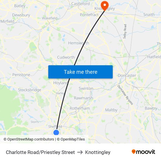 Charlotte Road/Priestley Street to Knottingley map