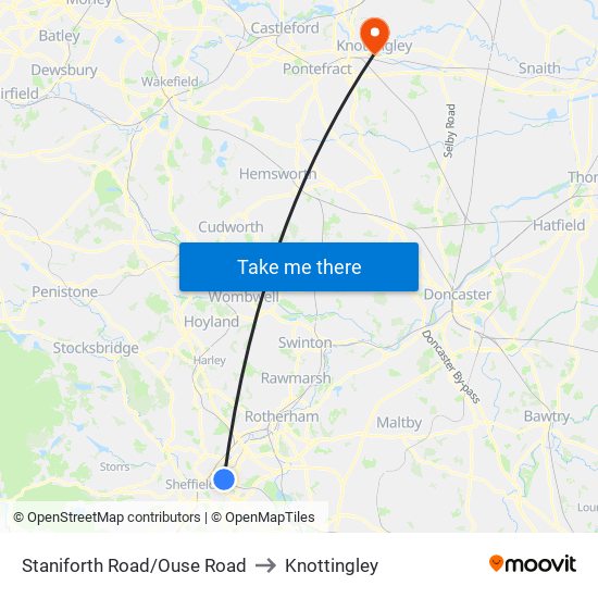 Staniforth Road/Ouse Road to Knottingley map