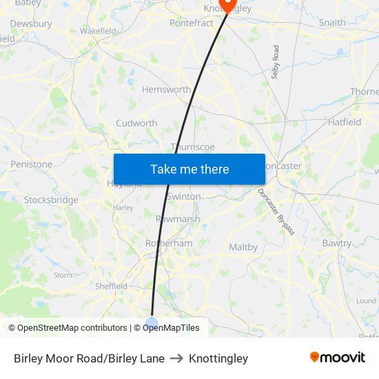 Birley Moor Road/Birley Lane to Knottingley map