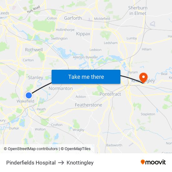 Pinderfields Hospital to Knottingley map
