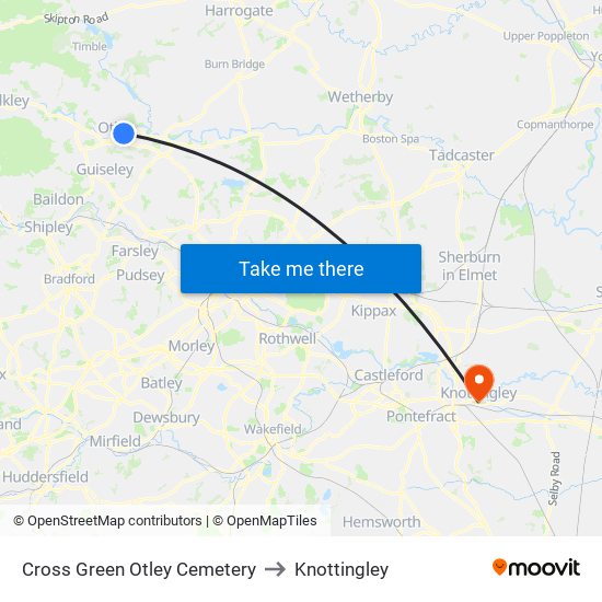 Cross Green Otley Cemetery to Knottingley map