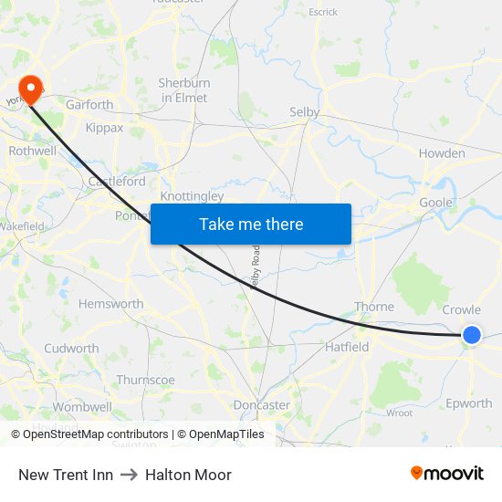 New Trent Inn to Halton Moor map