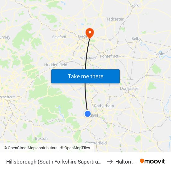 Hillsborough (South Yorkshire Supertram), Hillsborough to Halton Moor map