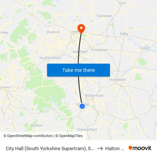City Hall (South Yorkshire Supertram), Sheffield Centre to Halton Moor map