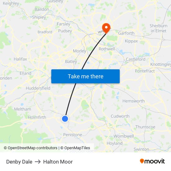 Denby Dale to Halton Moor map