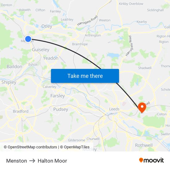 Menston to Halton Moor map