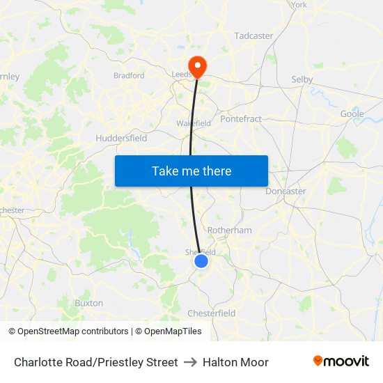 Charlotte Road/Priestley Street to Halton Moor map