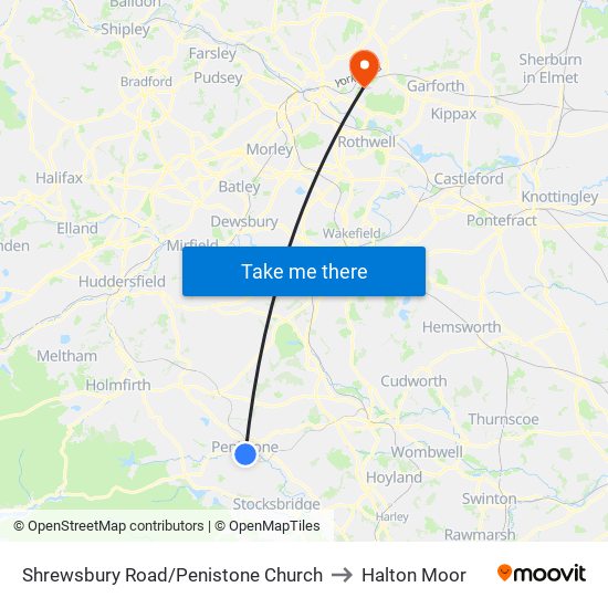 Shrewsbury Road/Penistone Church to Halton Moor map