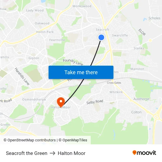 Seacroft the Green to Halton Moor map