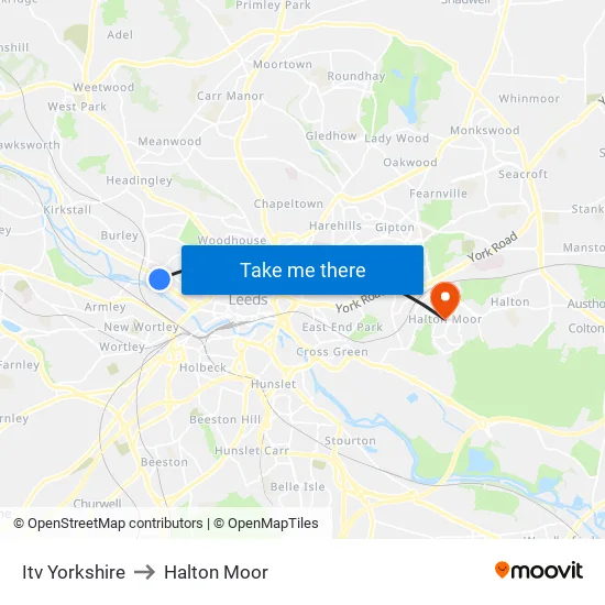 Itv Yorkshire to Halton Moor map