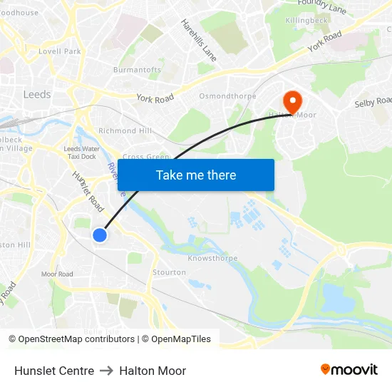 Hunslet Centre to Halton Moor map