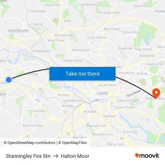 Stanningley Fire Stn to Halton Moor map