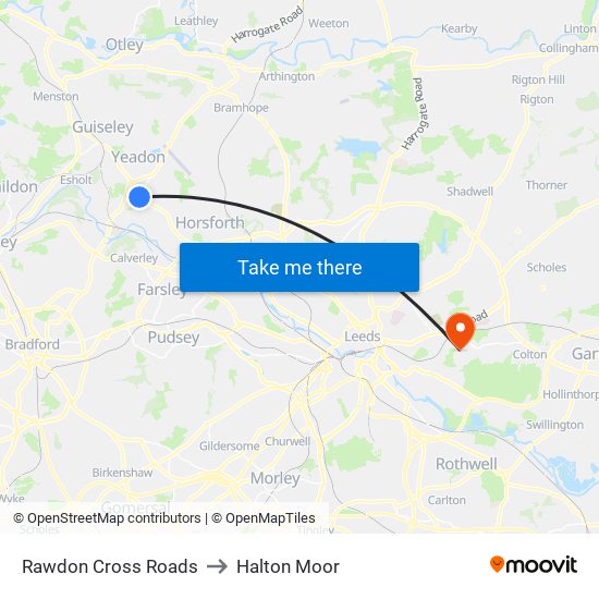 Rawdon Cross Roads to Halton Moor map