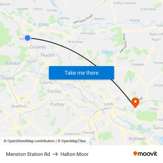 Menston Station Rd to Halton Moor map