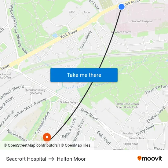 Seacroft Hospital to Halton Moor map