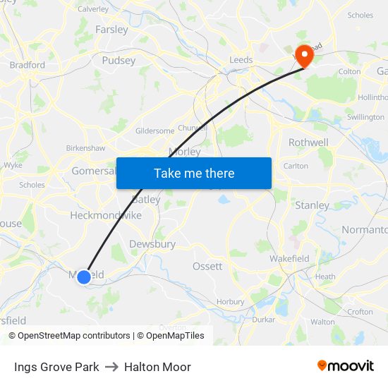 Ings Grove Park to Halton Moor map