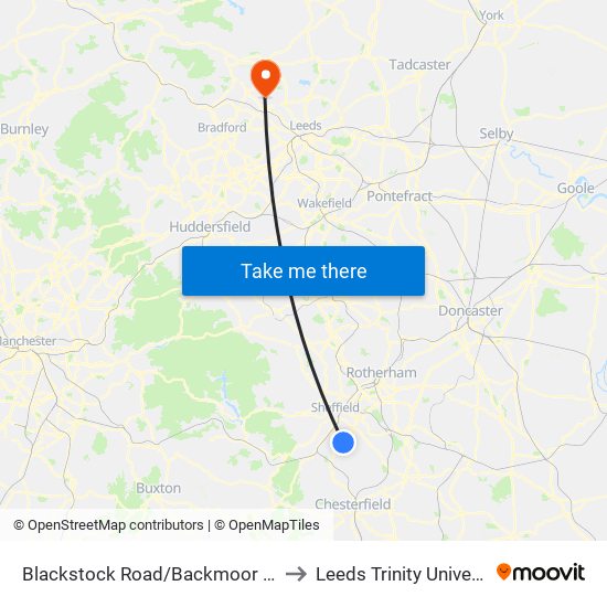 Blackstock Road/Backmoor Road to Leeds Trinity University map