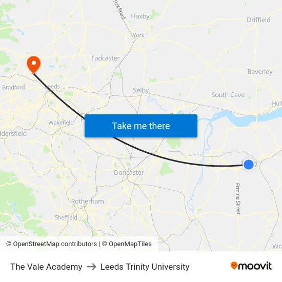 The Vale Academy to Leeds Trinity University map