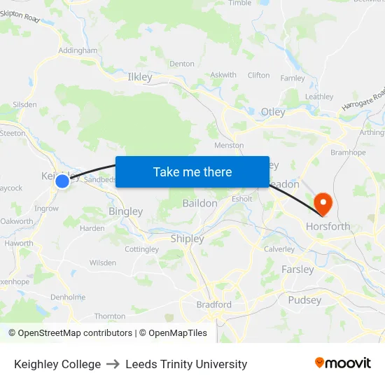 Keighley College to Leeds Trinity University map