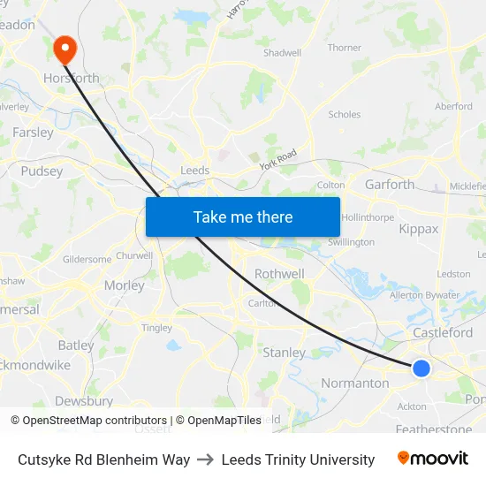 Cutsyke Rd Blenheim Way to Leeds Trinity University map