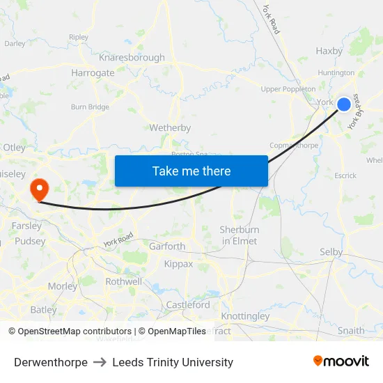 Derwenthorpe to Leeds Trinity University map