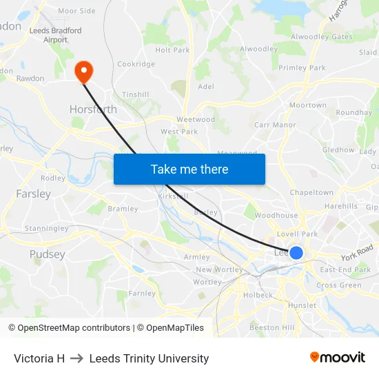 Victoria H to Leeds Trinity University map