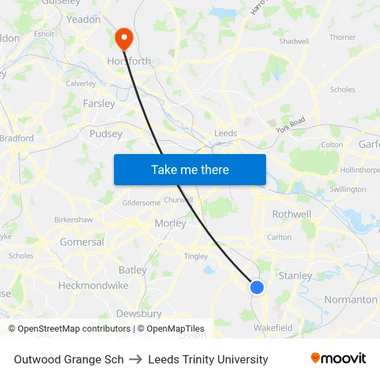 Outwood Grange Sch to Leeds Trinity University map