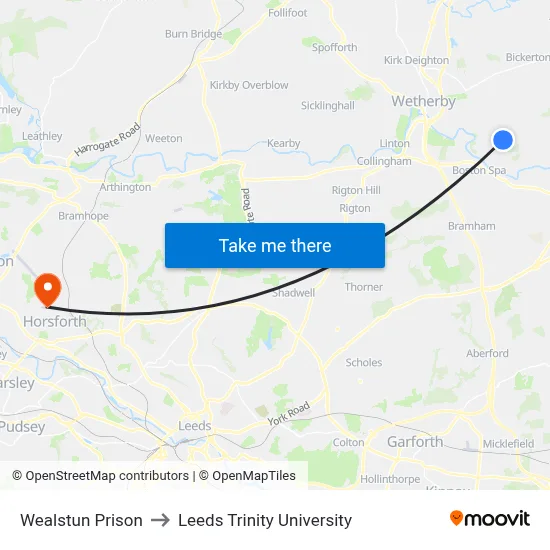 Wealstun Prison to Leeds Trinity University map