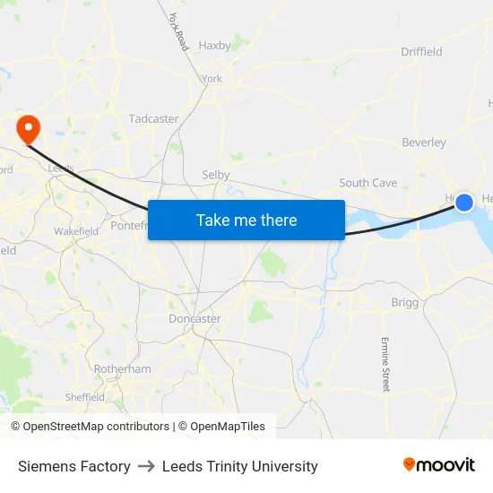 Siemens Factory to Leeds Trinity University map