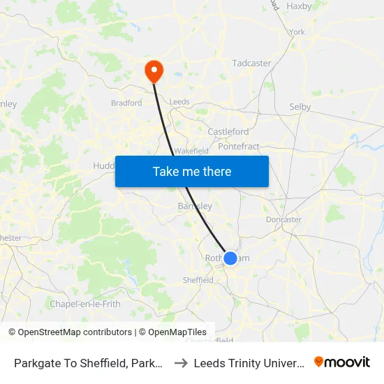 Parkgate To Sheffield, Parkgate to Leeds Trinity University map