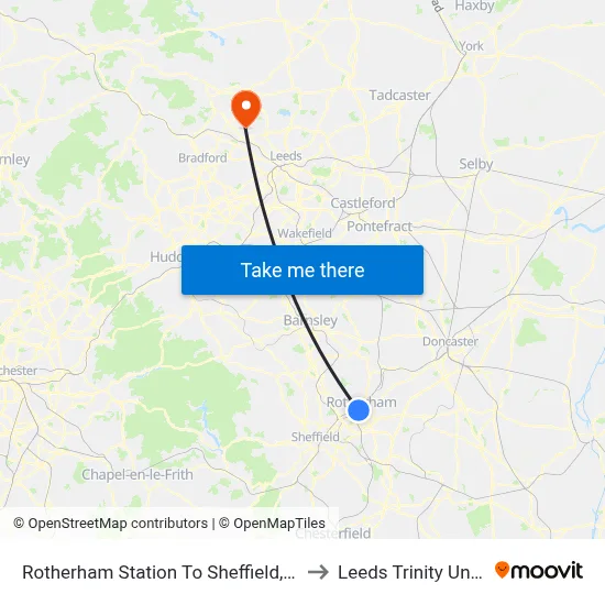 Rotherham Station To Sheffield, Rotherham to Leeds Trinity University map