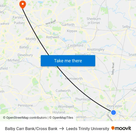 Balby Carr Bank/Cross Bank to Leeds Trinity University map