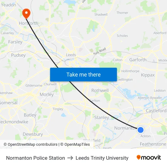 Normanton Police Station to Leeds Trinity University map