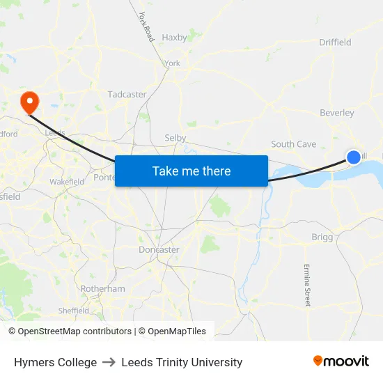 Hymers College to Leeds Trinity University map