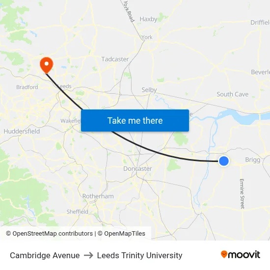Cambridge Avenue to Leeds Trinity University map