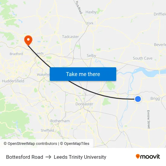Bottesford Road to Leeds Trinity University map