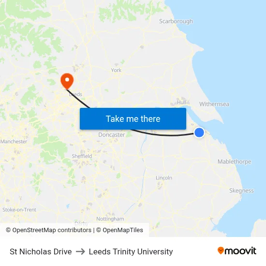 St Nicholas Drive to Leeds Trinity University map