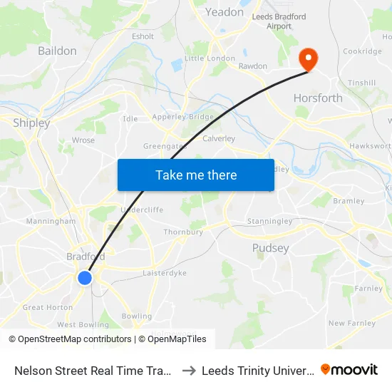 Nelson Street Real Time Tracking to Leeds Trinity University map