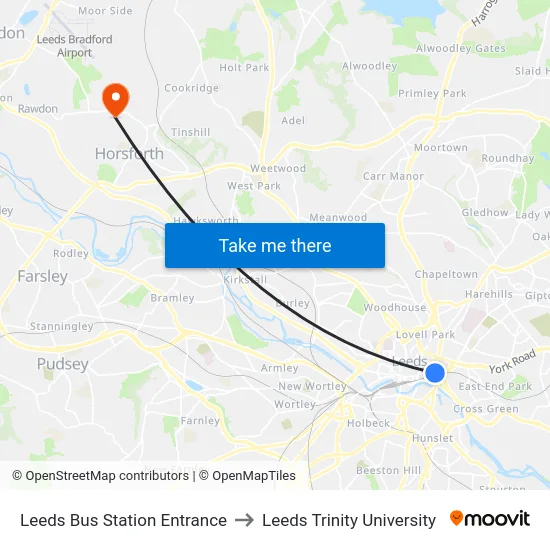 Leeds Bus Station Entrance to Leeds Trinity University map