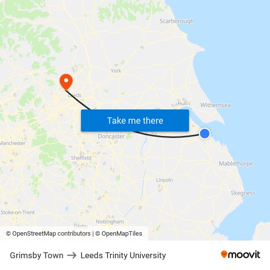 Grimsby Town to Leeds Trinity University map