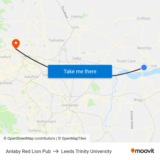 Anlaby Red Lion Pub to Leeds Trinity University map